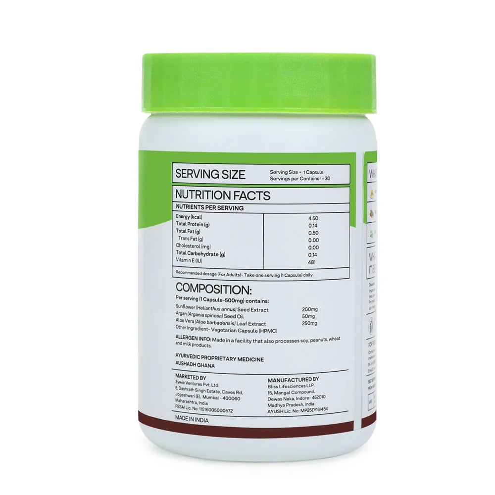 OZiva Plant Based Natural Vitamin E (With Argan oil + Aloe vera) -30 Veg capsOZiva Plant Based Natural Vitamin E (With Argan oil + Aloe vera) -30 Veg caps