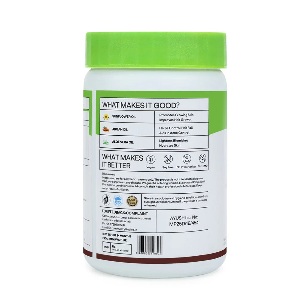 OZiva Plant Based Natural Vitamin E (With Argan oil + Aloe vera) -30 Veg capsOZiva Plant Based Natural Vitamin E (With Argan oil + Aloe vera) -30 Veg caps
