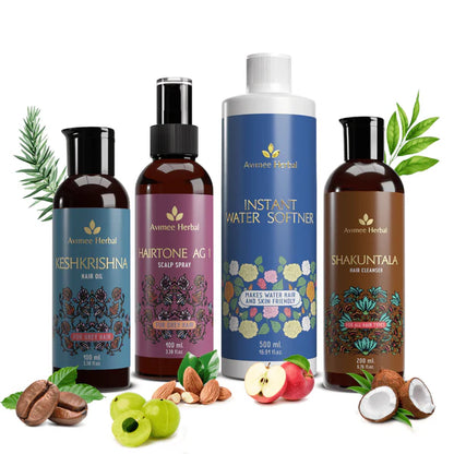 Avimee Herbal Anti Grey Hair Kit With Shakuntala Hair Cleanser & Instant Water Softener, Fights Grey Hair, With Amla, Curry Leaf and Henna Oil - kit