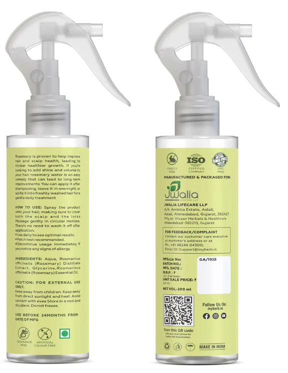 Myherb Rosemary Water Hair Spray For Regrowth, Helps Reduce Hairfall, Strengthens Hair - 200 ml