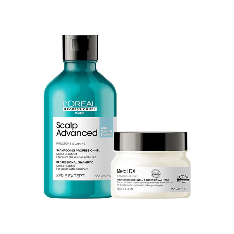 L'Oreal Professionnel Scalp Advanced Anti-Dandruff Dermo-Clarifier Shampoo + Metal Dx Hair Mask