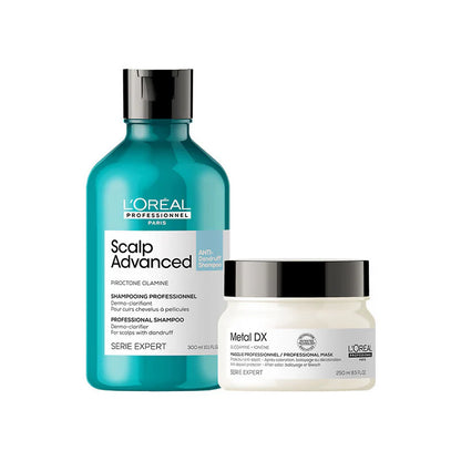 L'Oreal Professionnel Scalp Advanced Anti-Dandruff Dermo-Clarifier Shampoo + Metal Dx Hair Mask