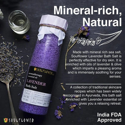 Soulflower Aromatherapy Essential Oil Lavender Bath Salt - 500 gm