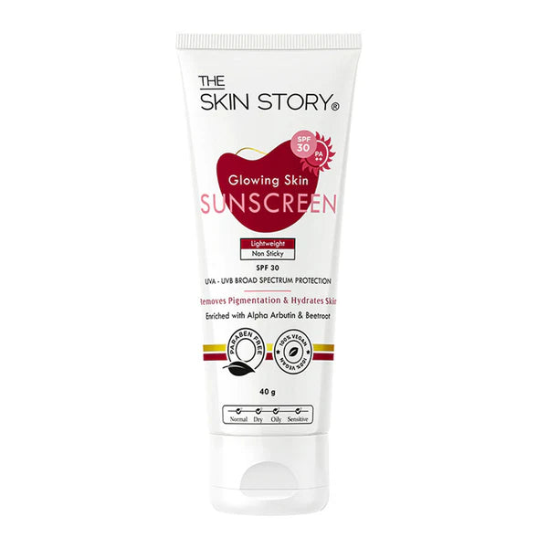 The Skin Story Beetroot Glowing Skin Face Sunscreen SPF 30 PA++ For Sun Tan Dark Spots Pigmentation - 40 gm