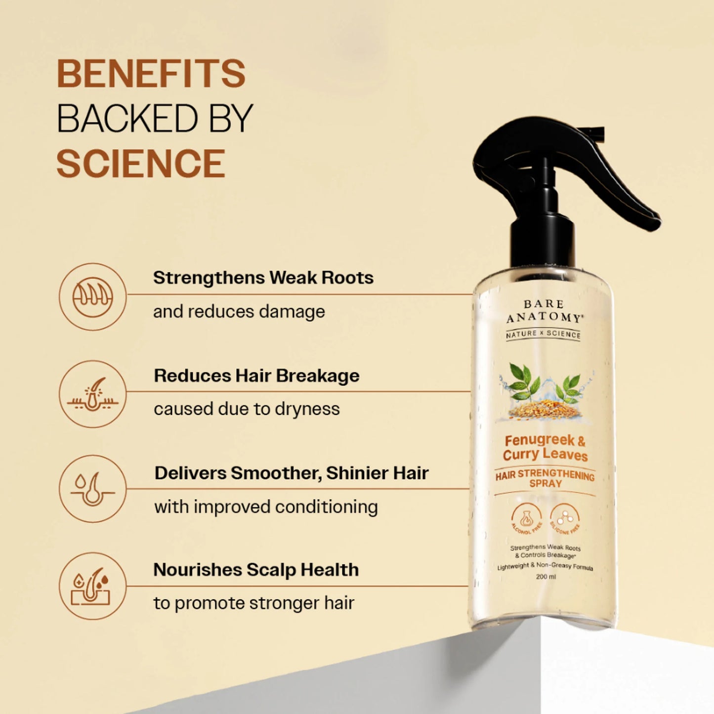 Bare Anatomy Nature x Science Fenugreek and Curry Leaves Hair Strengthening Spray - 200 ml