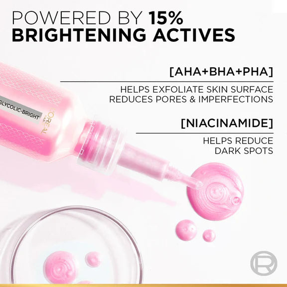 L'Oreal Paris Glycolic-Bright Anti Dark Spot Exfoliant Peel 15% Aha + Bha + Pha + Niacinamide - 25 ml