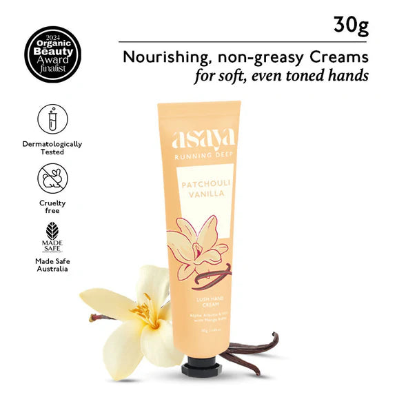 Asaya Patchouli Vanilla Hand Cream Softens Dry, Rough Hands For Men & Women - 30 gm