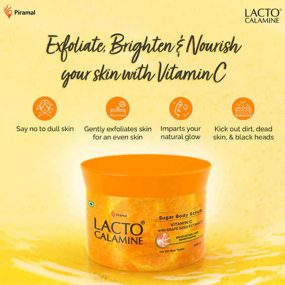 Lacto Calamine Vitamin C Sugar Body Scrub, Mild Exfoliation+Glowing Skin Scrub - 200 gm