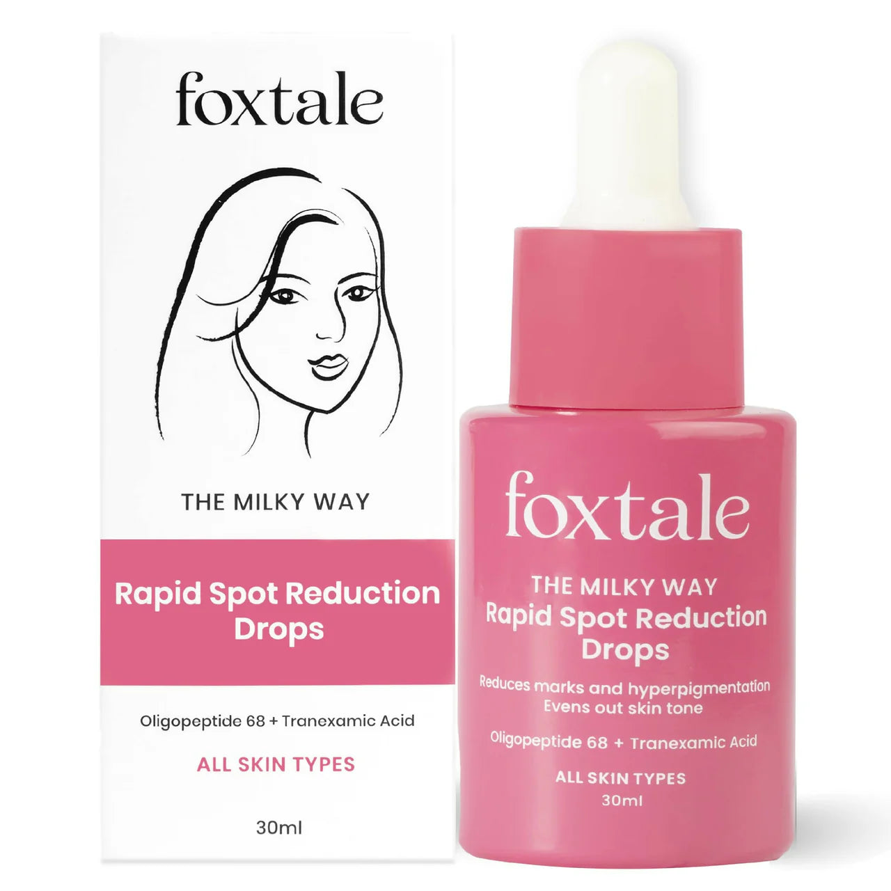 Foxtale Milky Way Rapid Spot Reduction Drops with 3% Tranexamic Acid Serum & Niacinamide - Reduces Marks and Hyperpigmentation, Evens Out Skin Tone