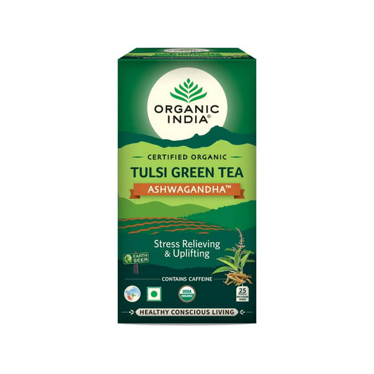 Organic India Tulsi Green Tea Ashwagandha - Herbal Sleep Tea, Caffine Free