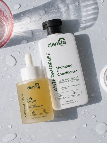 Clensta Anti-Dandruff Power Combo | Shampoo + Conditioner & Hair Serum
