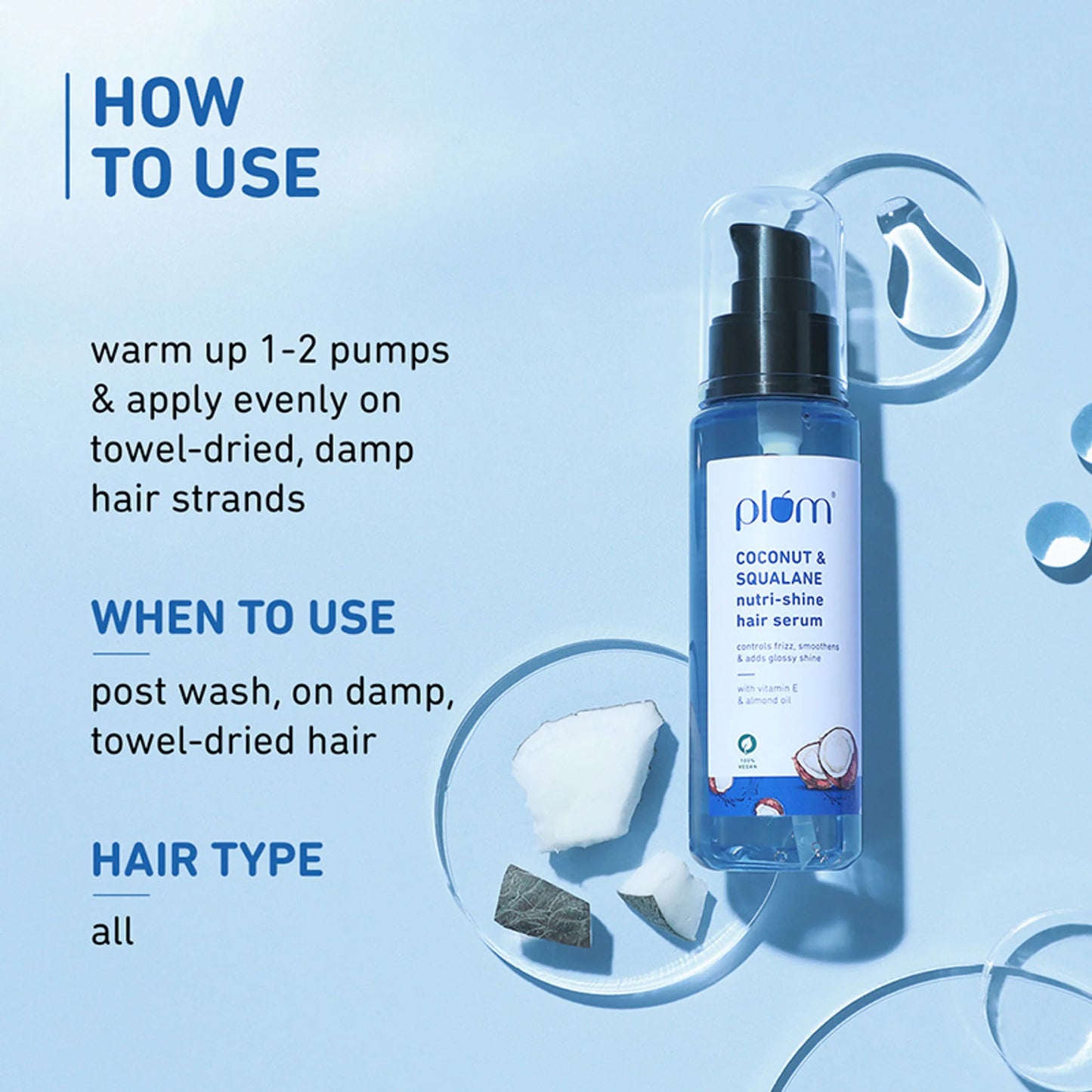 Plum Coconut & Squalane Nutri-Shine Hair Serum For Smooth- Shiny Hair - 75 ml