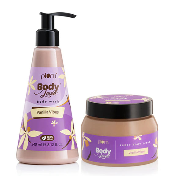 Plum BodyLovin' Vanilla Vibes Scrub & Shower Body Polishing Duo - combo
