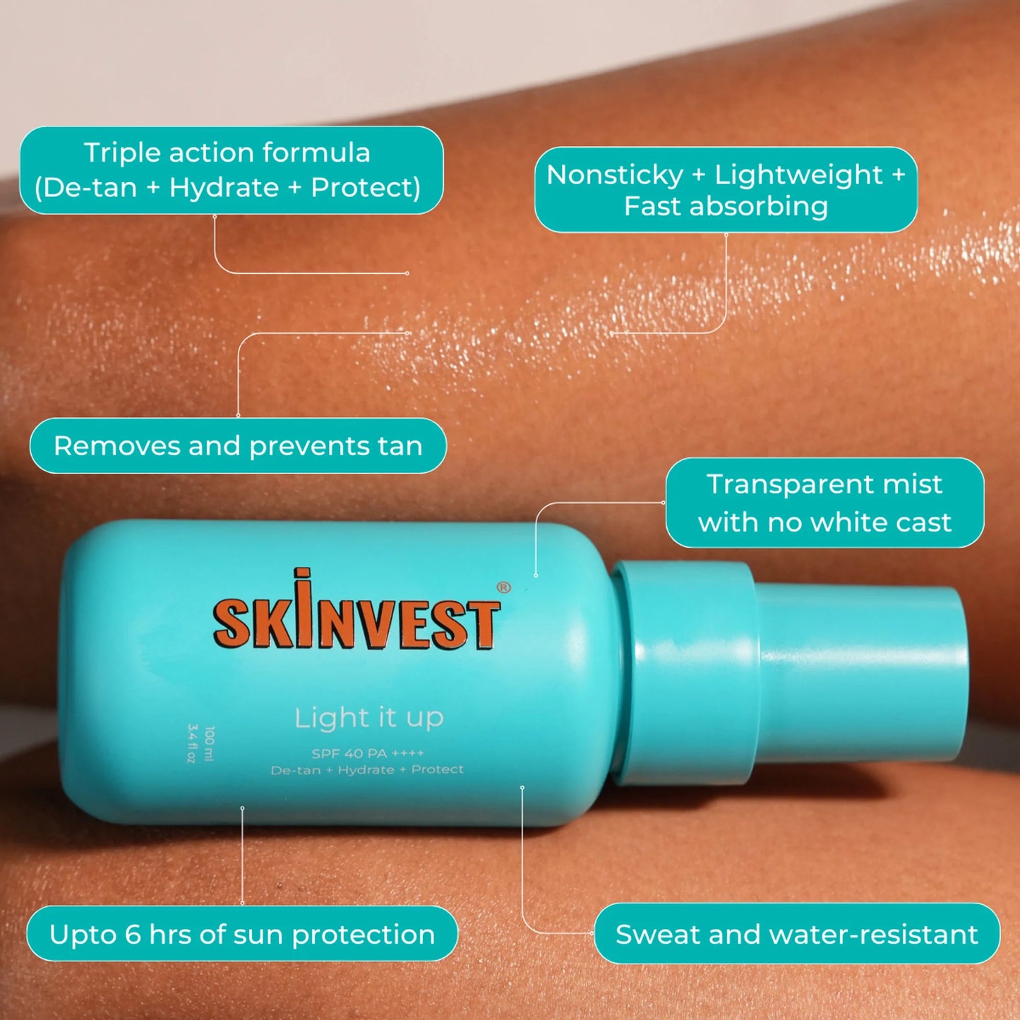 Skinvest Light it up Body Sunscreen + De-Tan Spray SPF 40 PA ++++ - 100 ml