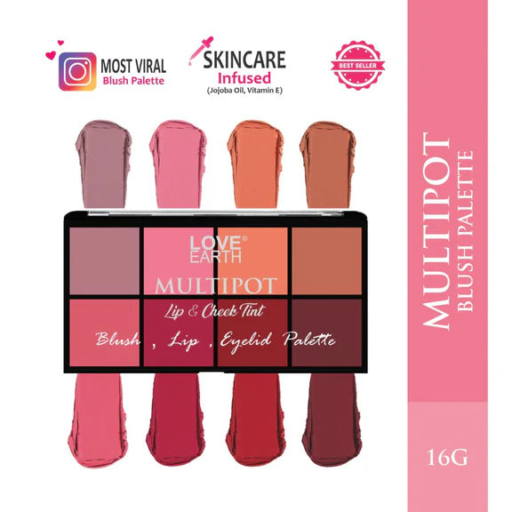 Love Earth Blush, Lips, Eyelid Palette With Richness Of Jojoba Oil And Vitamin E - 16 gm