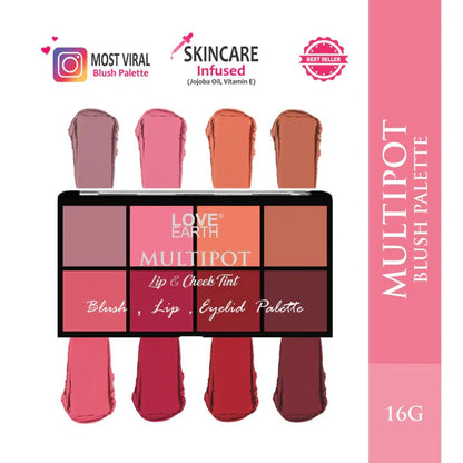 Love Earth Blush, Lips, Eyelid Palette With Richness Of Jojoba Oil And Vitamin E - 16 gm
