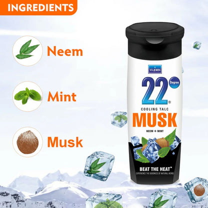 VI-JOHN 22 Degree Cooling Talc Beat the Heat Musk, Neem and Mint - 300 gm