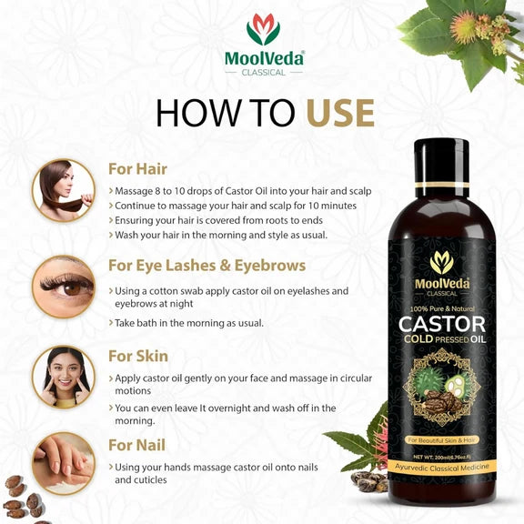 Moolveda Pure Cold Pressed Castor Hair Oil For Hair Growth - 200 ml