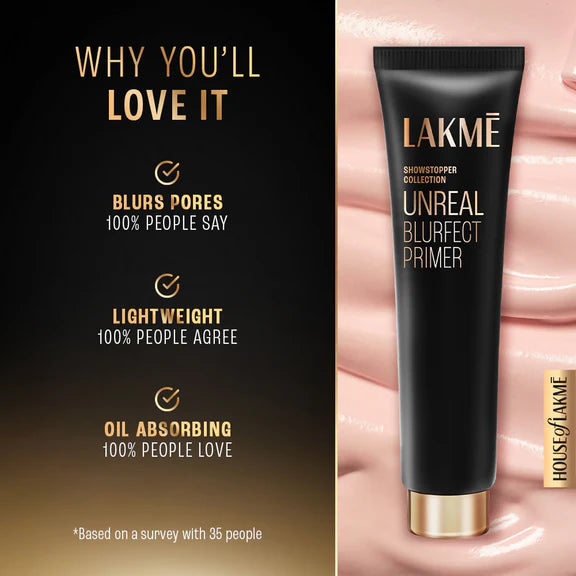 Lakme Unreal Blur Perfect Face Primer, Mattifies & Blurs Pores - 30 ml