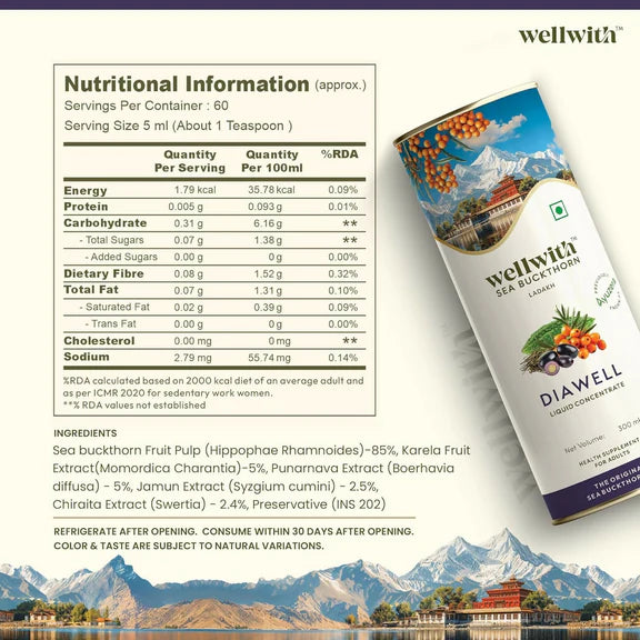 Wellwith DiaboWin (Diawell) Karela & Jamun Juice with Seabuckthorn - 300 ml