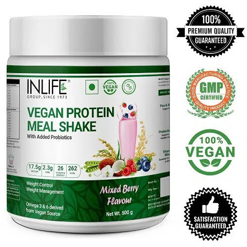 Inlife Vegan Protein Meal Shake Mixed Berry Flavour - 500 gm
