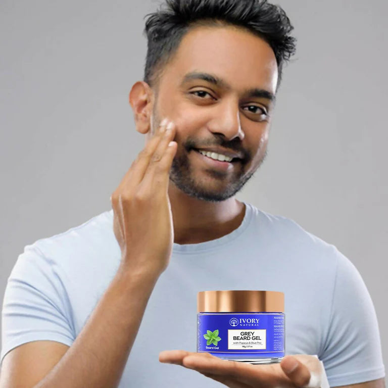 Ivory Natural Grey Beard Combo (Serum, Cream, Wash & Gel) Restore Your Silver Beard To Natural Color - combo