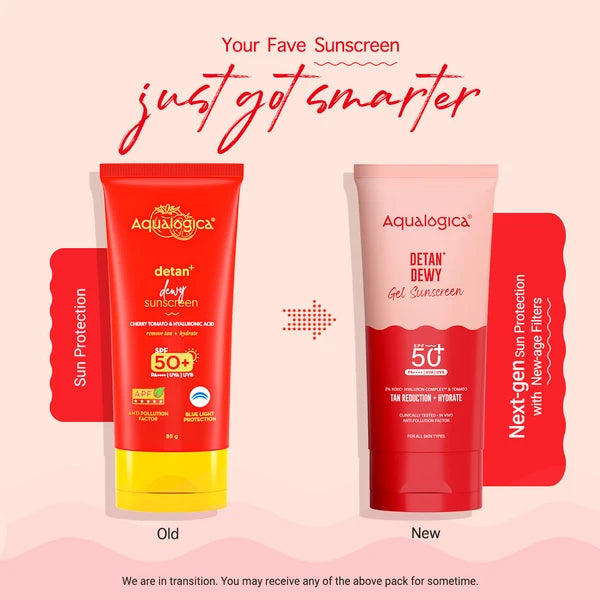 Aqualogica Detan+ Dewy Gel Sunscreen SPF 50+ PA++++ with 2% Kojic-Hyaluron Complex™ & Wild Berries