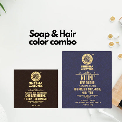 Soap & Hair Color combo (2 items) -Mud with Nalpamaradi Soap 125G + Nilini Natural Black Hair Color 40G