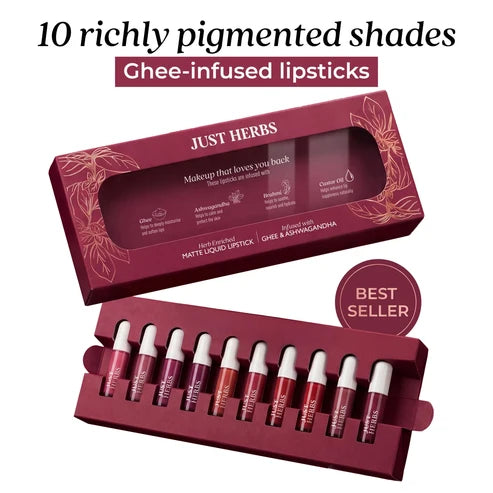 Herb‑Enriched Matte Liquid Lipstick Set of 10