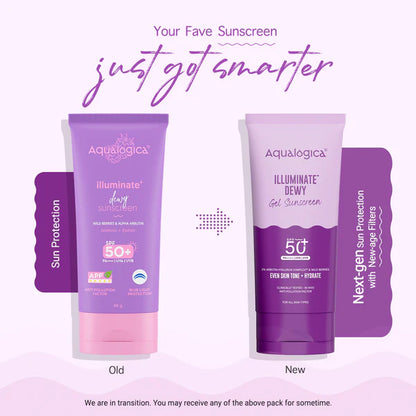 Aqualogica Illuminate+ Dewy Sunscreen SPF 50+ PA++++ with Wild Berries & Alpha Arbutin, Protection Against Uva/B & Blue Light Protection