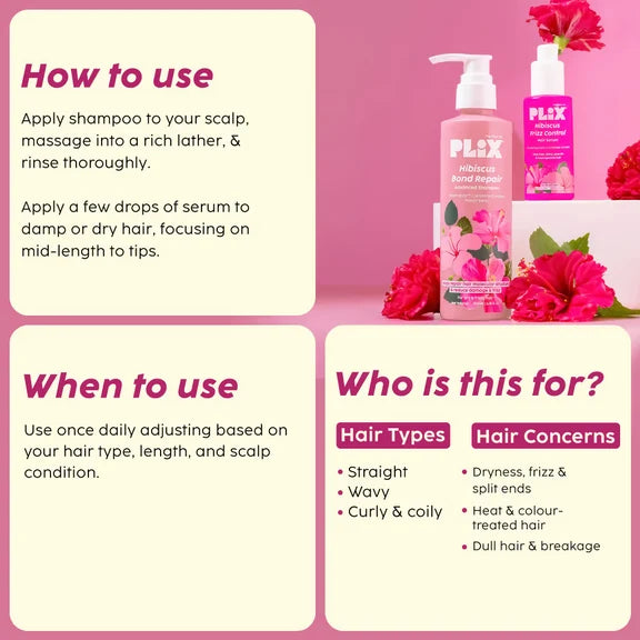 PLIX The Plant Fix Hibiscus Frizz Control Hair Serum + Bond Repair Advanced Shampoo - combo