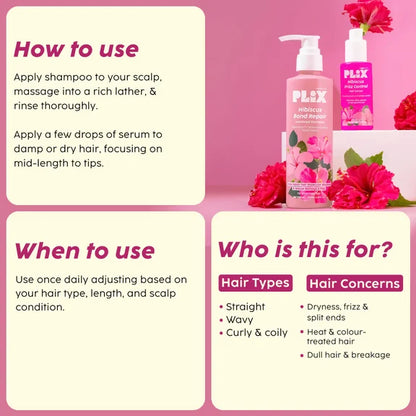 PLIX The Plant Fix Hibiscus Frizz Control Hair Serum + Bond Repair Advanced Shampoo - combo