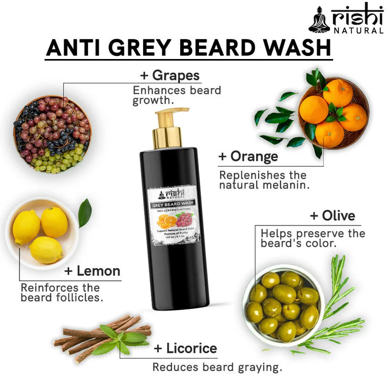 Rishi Natural Anti Grey Beard Wash Restore Natural Beard Color - 120 ml