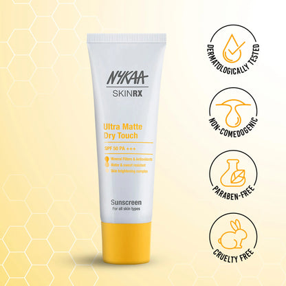 Nykaa SKINRX Ultra Matte Dry Touch Sunscreen SPF 50 PA+++ , Lightweight Matte Finish, No White Cast - 50 gm