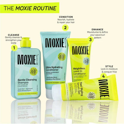 Moxie Beauty Wavy Travel Routine - Shampoo, Conditioner, Leave-In Conditioner & Styling Serum Gel - combo