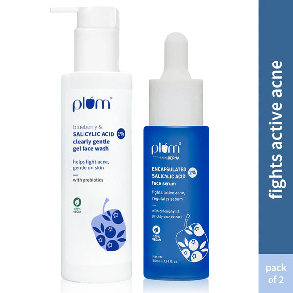 Plum Salicylic Facewash & Face Serum Combo For Acne Prone, Oily Skin - combo