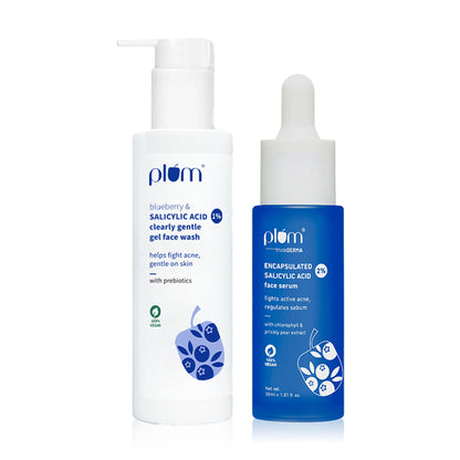Plum Salicylic Facewash & Face Serum Combo For Acne Prone, Oily Skin - combo