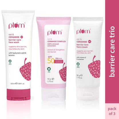 Plum Ceramides Face Wash, Moisturizer & Sunscreen SPF 50 PA+++ Combo for Barrier Repair & Sun Care - combo