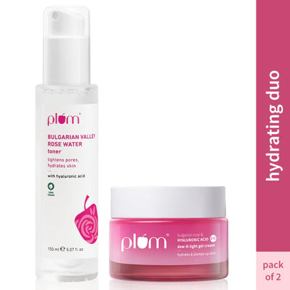 Plum 1% Hyaluronic Acid & Bulgarian Rose Toner & Moisturiser Combo For Hydration & Plumpy Skin - combo