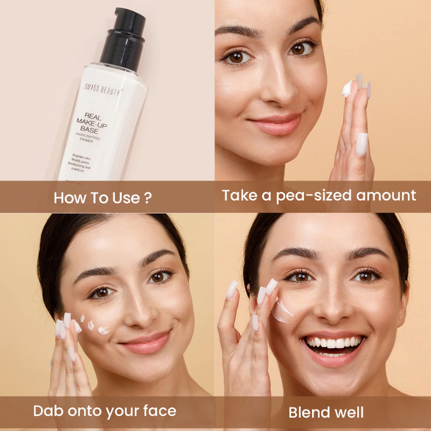 Swiss Beauty Real Make-Up Base Highlighting Primer , Brighten Skin , Modify Pore - 02 Golden Tint - 32 ml