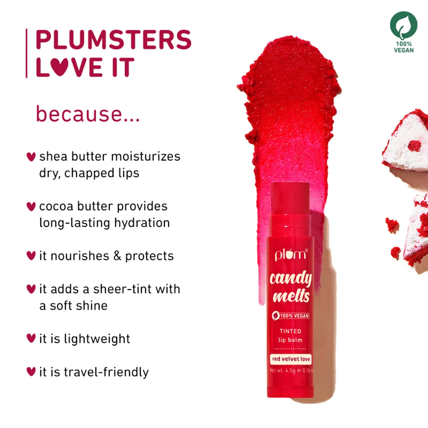 Plum Candy Melts Tinted Lip Balm - Red Velvet Love - 4. 5 gm