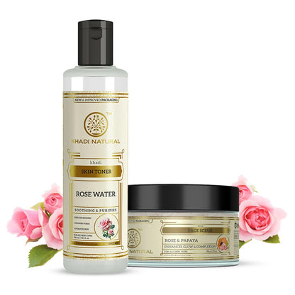 Khadi Natural Rose & Papaya Face Scrub + Rosewater Skin Toner - combo