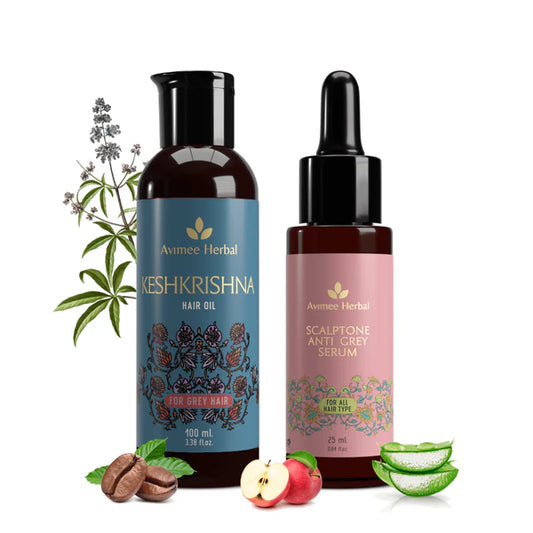 Avimee Herbal Anti Grey Hair Combo - Keshkrishna Hair Oil And Scalptone Grey Hair Serum, Restores Natural Color - combo