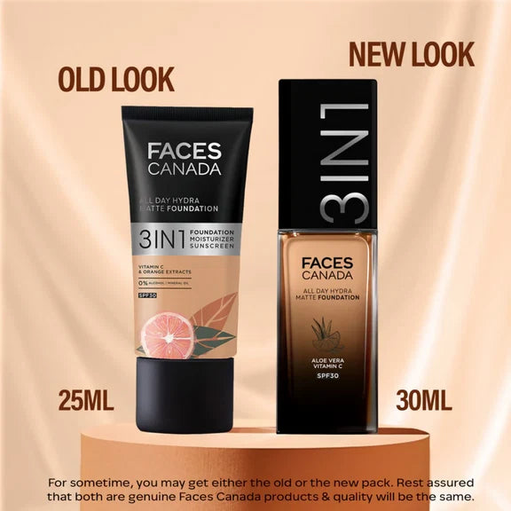 Faces Canada All Day Hydra Matte 3 in 1 Foundation - Medium Natural 022 - 30 ml