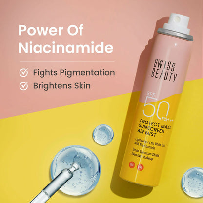 Swiss Beauty Protect Maxx Sunscreen Air Mist With SPF 50 PA+++ - 80 ml