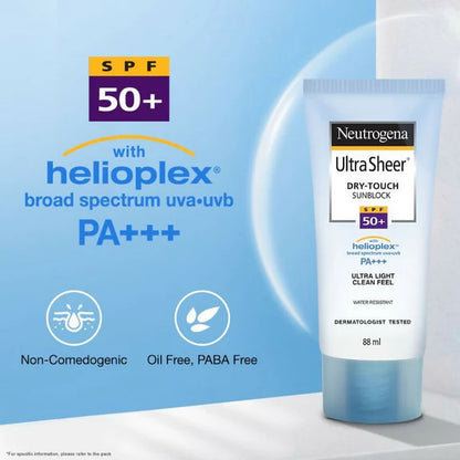 Neutrogena Ultrasheer SPF50+ PA+++ Ultra Light Face Sunscreen For Dry & Oily Skin Home+Travel Combo - combo