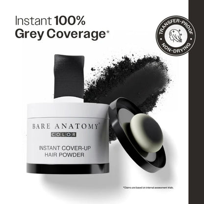 Bare Anatomy Cover-Up Hair Powder 100% Instant Grey Coverage Seamless Natural Finish - Black - 4 gm