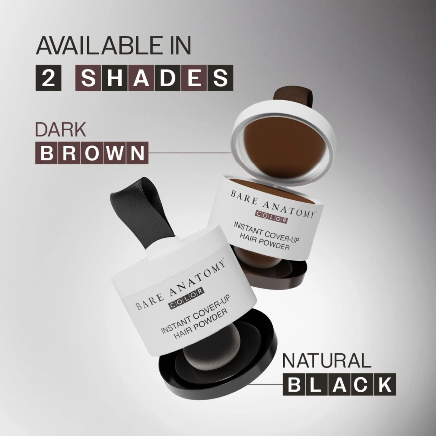 Bare Anatomy Cover-Up Hair Powder 100% Instant Grey Coverage Seamless Natural Finish - Black - 4 gm