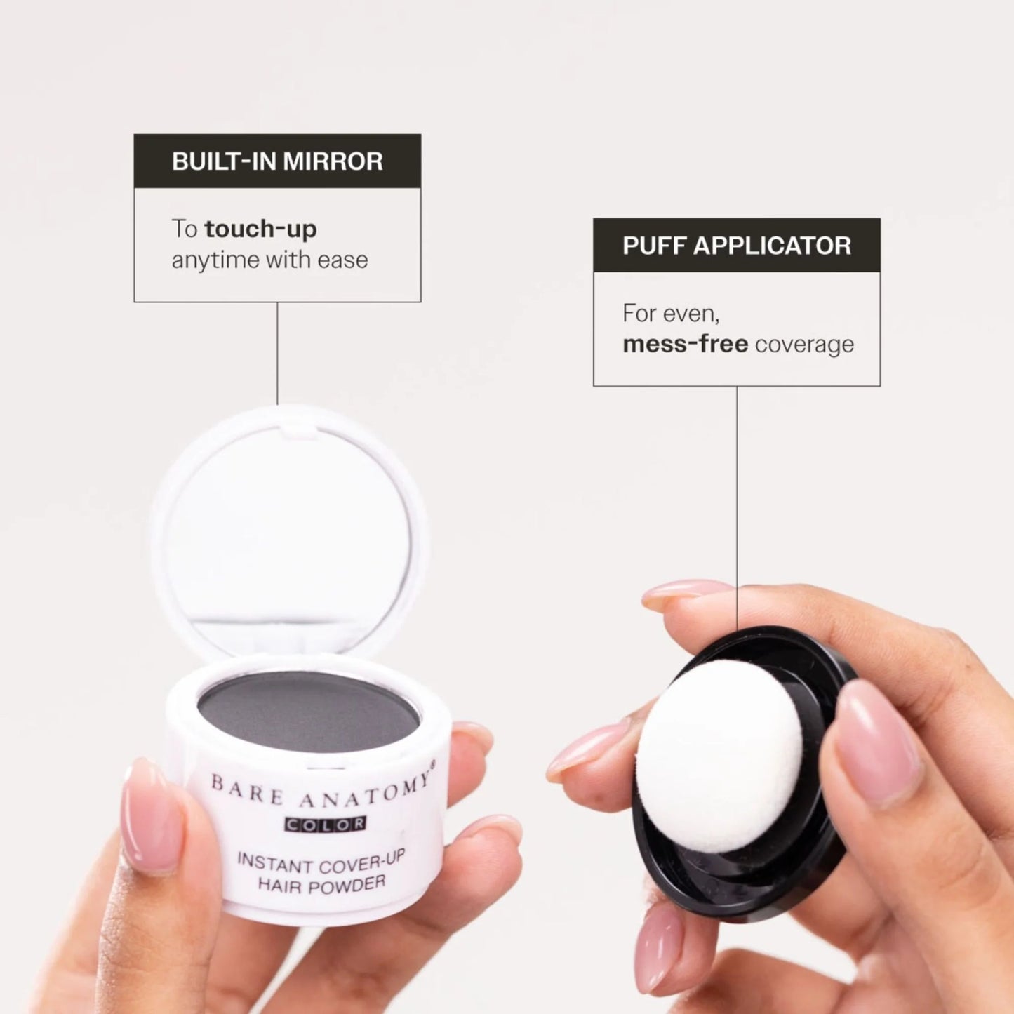 Bare Anatomy Cover-Up Hair Powder 100% Instant Grey Coverage Seamless Natural Finish - Black - 4 gm