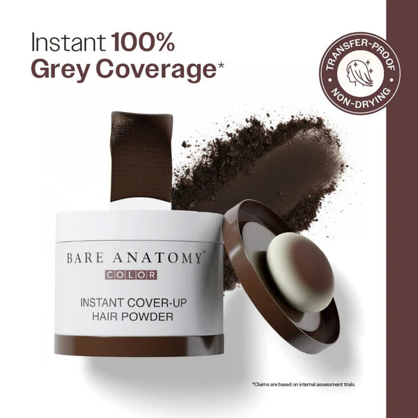 Bare Anatomy Cover-Up Hair Powder 100% Instant Grey Coverage Seamless Natural Finish - Brown - 4 gm